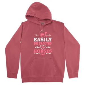 Easily Distracter By Horse Unisex Comfort Colors Hooded Sweatshirt