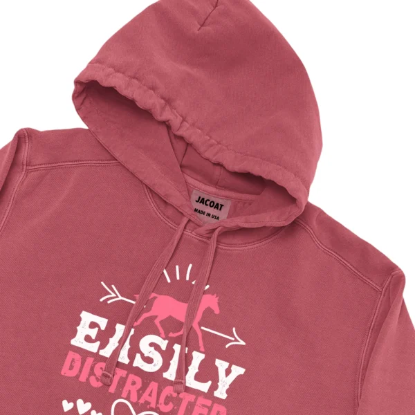 Easily Distracter By Horse Unisex Comfort Colors Hooded Sweatshirt