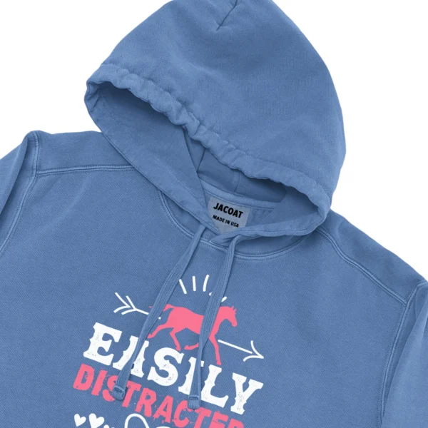 Easily Distracter By Horse Unisex Comfort Colors Hooded Sweatshirt